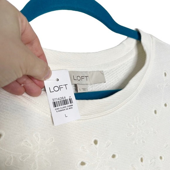 NWT LOFT White Eyelet Pullover Poet Sleeve Knit Blouse - Picture 8 of 12